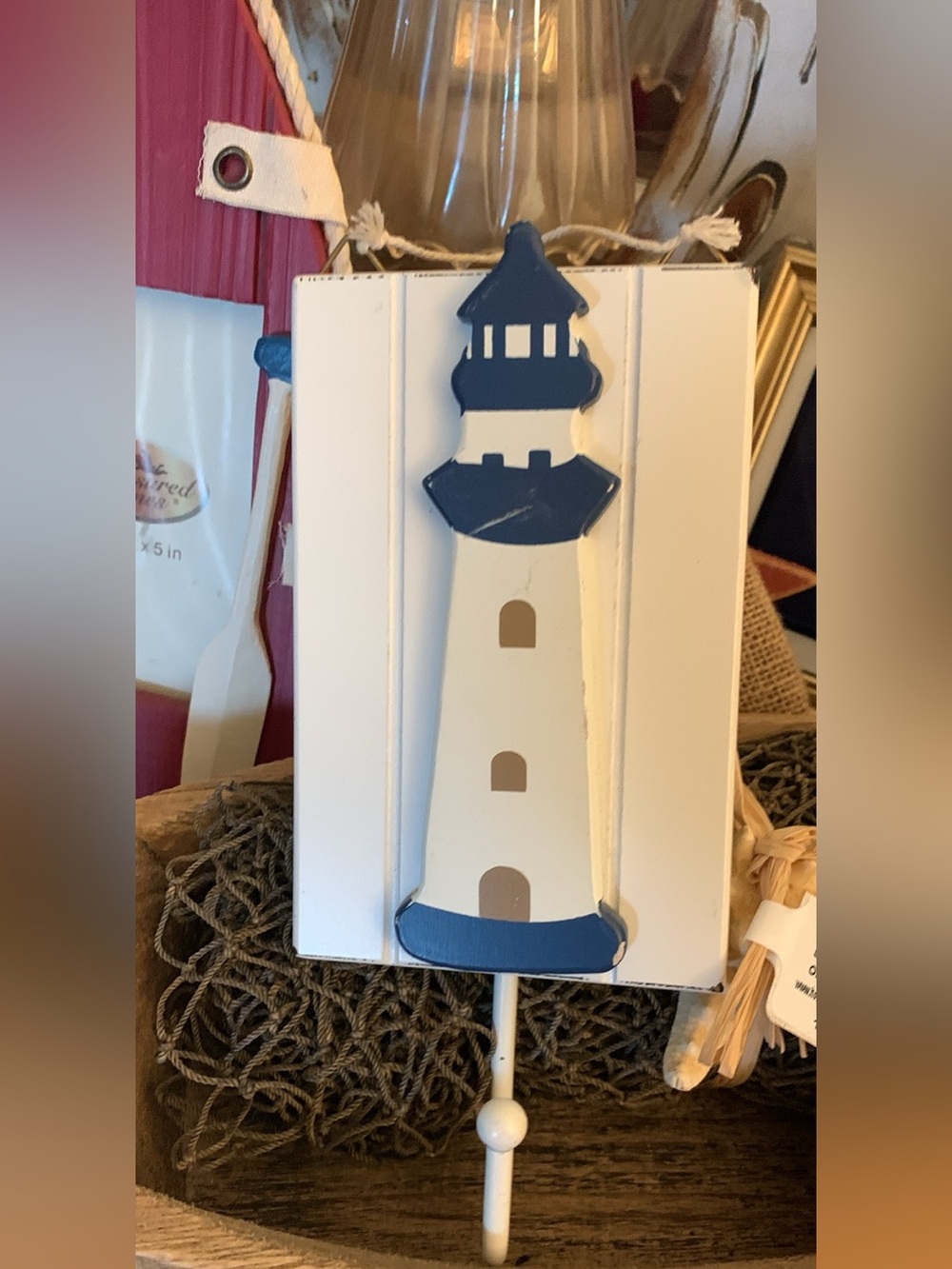 Coastal wooden Lighthouse, sailboat Wall Hooks- Home Accents